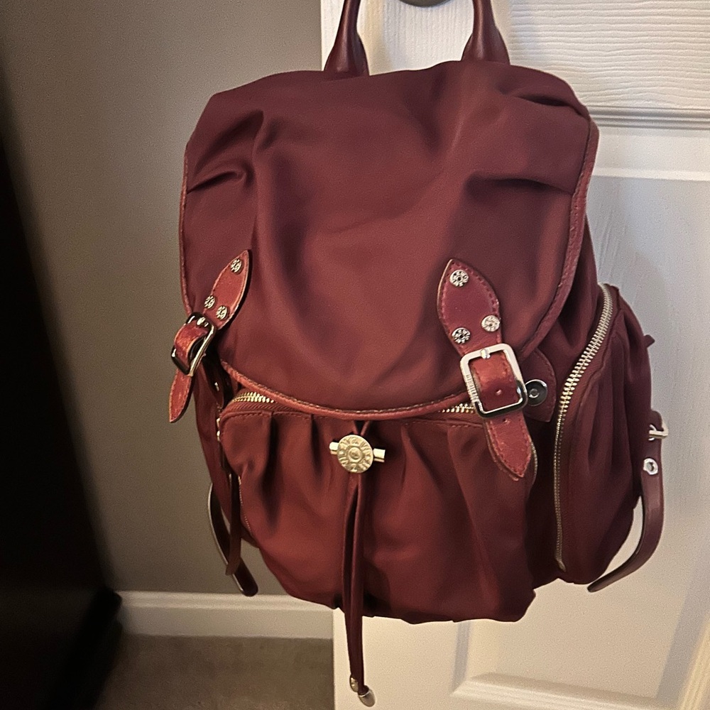 MZ Wallace Marlena Burgundy Backpack with Silver Hardware.